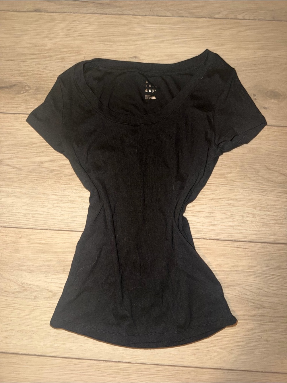 a new day Black Scoop Neck Slim Short-Sleeve Women's Top